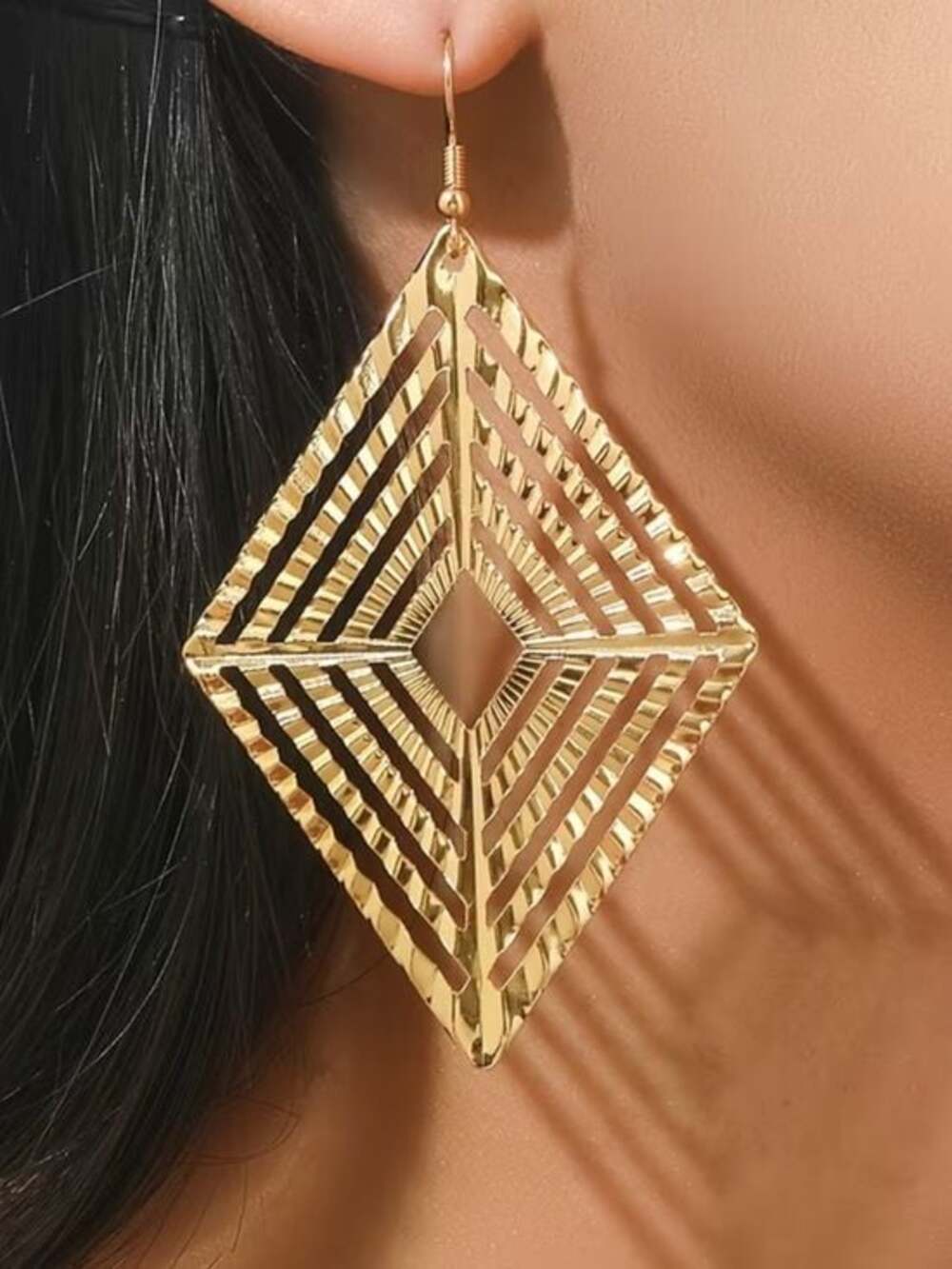 Elegant Tribal Gold Hollow Earrings - Picture 2 of 4
